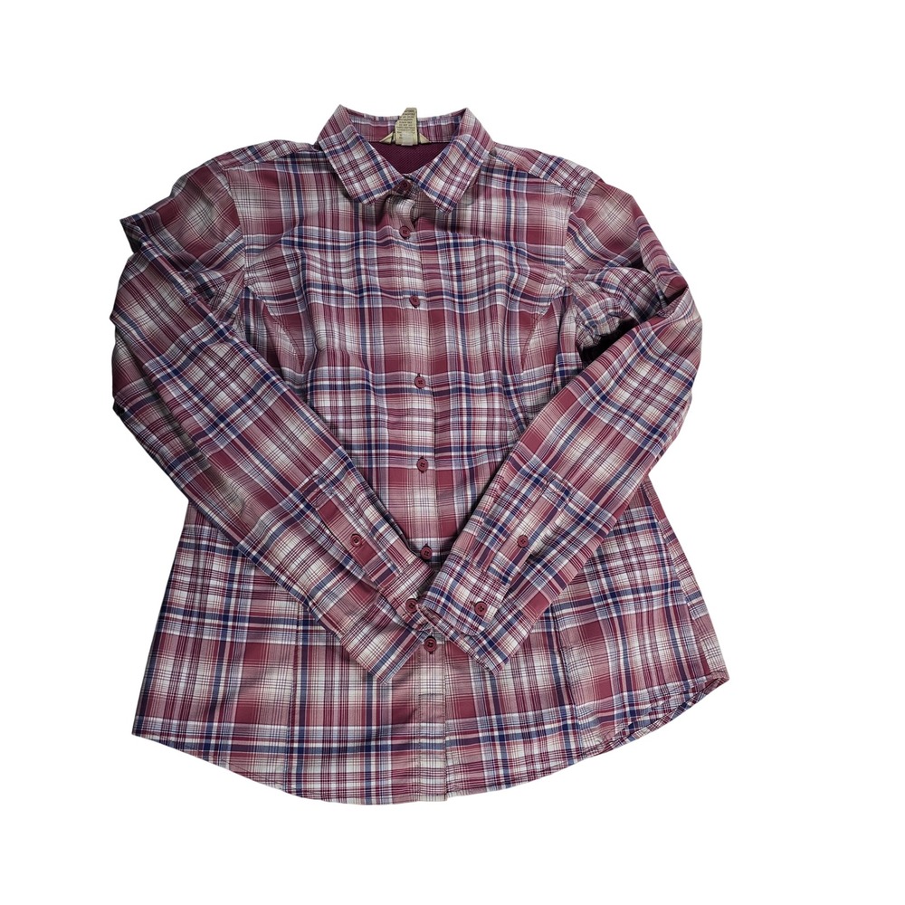 Duluth Trading Co Plaid Button Down‎ Shirt Long Sleeve Women's M Burgundy Blue